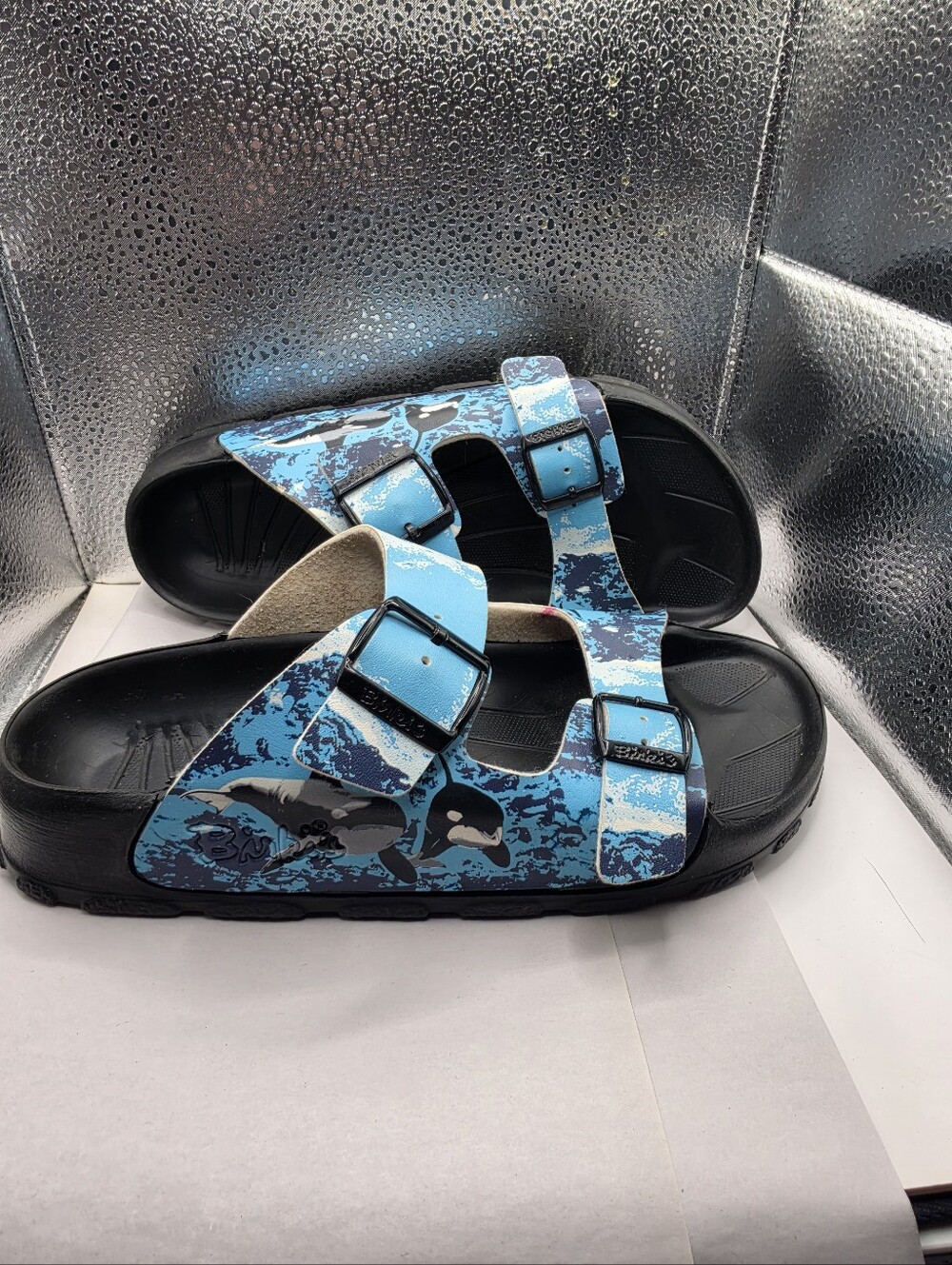 Birki's by Birkenstock Haiti Sandals Orca Whale Blue Ocean Beach Sz 39 Or 8-8.5